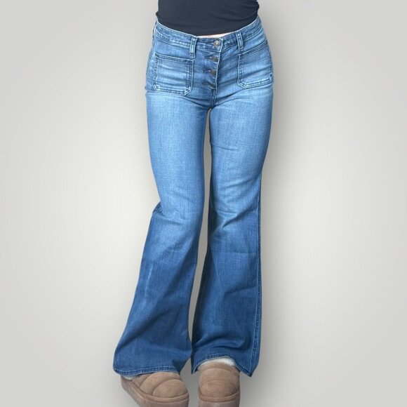 Abercrombie & Fitch Flare Denim Jeans Womens Size 6 High Rise Button Fly Y2K - Picture 1 of 9